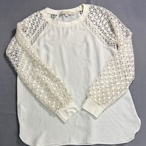 LOFT‎ Ivory Lace Sleeve Blouse Size XXSP Petites